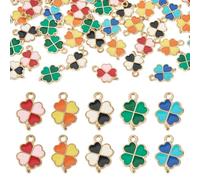 Craftora Lot de 50 breloques en forme de trèfle à quatre feuilles colorées en émail pour la Saint-Patrick pour fabrication de bijoux