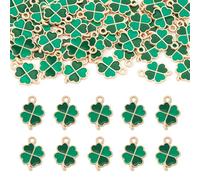 Craftora Lot de 50 breloques en forme de trèfle à quatre feuilles en émail vert porte-bonheur pour la Saint-Patrick pour fabrication de bijoux