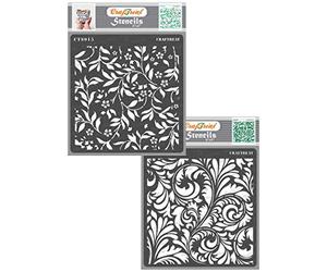 CrafTreat Leaf and Flower Stencils for Crafts Reusable - Flourish Background and Flourish Stencil 2 - Size: 15x15 cms - Floral Stencils for Furniture Painting - Flourish Stencils for Garden
