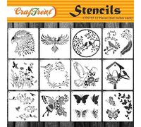 CrafTreat Lot de 12 pochoirs réutilisables pour oiseaux et papillons pour peindre des modèles de maisons d'oiseaux 15,2 x 15,2 cm, pochoirs pour peindre de beaux motifs, pochoirs pour peindre sur bois