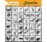 CrafTreat Lot de 36 pochoirs réutilisables en forme d'animaux pour travaux manuels, bricolage sur toile et peinture murale