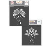 CrafTreat Pochoir réutilisable pour visage de fille - Fille fleurie et princesse héritière - Lot de 2 - 15,2 x 15,2 cm - Pochoir pour visage de femme pour peinture sur toile - Pochoirs pour visage