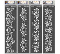 CrafTreat Pochoirs à bordure florale pour peindre des murs et des carreaux - Border I, Border II, Border III et Border V - 4 pièces - 7,6 x 30,5 cm chacun - Pochoirs réutilisables pour bricolage