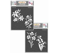 CrafTreat Pochoirs à fleurs réutilisables pour peindre le sol, le mur et le carrelage - Lys, iris, jonquille et campanule - Lot de 2 - 15,2 x 15,2 cm - Pochoirs d'art et d'artisanat