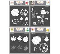 CrafTreat Pochoirs à fleurs réutilisables pour peindre sur bois, toile, mur et carrelage - Rose, coquelicot, tournesol et feuilles - Lot de 4 - 15,2 x 15,2 cm - Pochoirs de bricolage