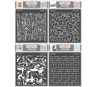 CrafTreat Pochoirs à motifs réutilisables pour peindre sur bois, toile, mur et carrelage - Grain de bois, craquelé, marbre et écriture - Lot de 4 - 15,2 x 15,2 cm - Pochoirs de bricolage