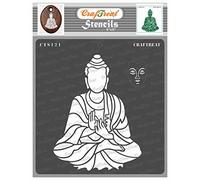 CrafTreat Pochoirs Bouddha assis réutilisables pour travaux manuels vintage - Pochoirs Bouddha 15,2 x 15,2 cm pour peinture sur béton, toile et mur - Pochoirs indiens pour peinture