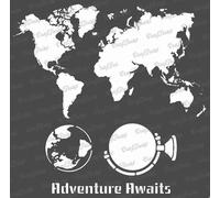 CrafTreat Pochoirs de carte du monde réutilisables pour la peinture - L'aventure vous attend - 15,2 x 15,2 cm - Pochoirs d'art et d'artisanat pour la décoration de la maison - Pochoir globe