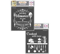 CrafTreat Pochoirs de cuisine réutilisables pour peindre sur le mur - Souvenirs alimentaires et cuits avec amour - Lot de 2 - 15,2 x 15,2 cm - Pochoirs d'art et d'artisanat