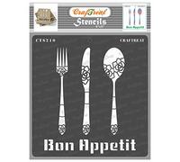 CrafTreat Pochoirs de décoration de cuisine réutilisables pour peindre sur bois, murs et carrelage - Bon appétit - 15,2 x 15,2 cm - Pochoirs d'art et d'artisanat - Pochoir de cuisine