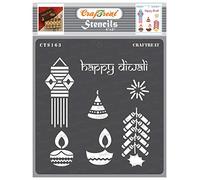 CrafTreat Pochoirs indiens Diwali réutilisables pour peinture sur bois, papier, tissu et sol - Souhaits de Diwali - 15,2 x 15,2 cm - Pochoirs d'art et d'artisanat - Pochoir de craquelins de Diwali