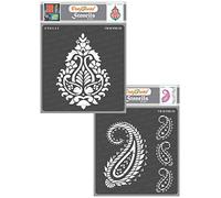 CrafTreat Pochoirs réutilisables motif cachemire pour peindre sur bois, murs et carrelage - Motif cachemire et damas et bordure - Lot de 2 - 15,2 x 15,2 cm - Pochoirs pour travaux manuels