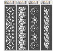 CrafTreat Pochoirs réutilisables pour bordure de fleurs pour peinture sur bois, toile, mur et carrelage - Edge VI, Edge IX, Edge X et Edge XI - Lot de 4 - 7,6 x 30,5 cm - Pochoirs DIY