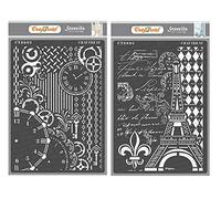 CrafTreat Pochoirs réutilisables pour peindre l'horloge, la clé et la police de la Tour Eiffel - Lot de 2 - A4 (8,3 x 11,7 pouces) chacun - Pochoirs d'art et d'artisanat pour l'art mixte