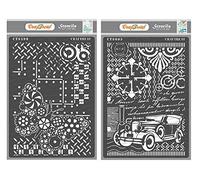CrafTreat Pochoirs réutilisables pour peinture - Papillon Steampunk et voiture vintage - Lot de 2 - A4 (21,1 x 29,9 cm) chacun - Pochoirs mixtes pour loisirs créatifs et loisirs créatifs