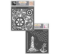 CrafTreat Pochoirs Steampunk réutilisables pour peindre le sol, les murs et le carrelage - Engrenages et nautique - Lot de 2 - 15,2 x 15,2 cm - Pochoirs d'art et d'artisanat - Pochoir phare