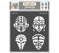 CrafTreat Pochoirs tribaux africains réutilisables pour peinture et revêtement de sol - Visage du Congo - 15,2 x 15,2 cm - Pochoirs d'art et d'artisanat - Pochoir de masque africain grand format