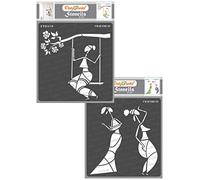 CrafTreat Pochoirs tribaux réutilisables pour peindre sur tissu, mur et carrelage - Assis sur une balançoire et danser - Lot de 2 - 15,2 x 15,2 cm - Pochoirs africains pour la décoration de la maison