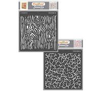 CrafTreat Textured Stencils for Furniture Painting Vintage - Wood Grain Stencil and Crackle Stencil (2 Pcs) - Size: 15x15 cms - Wood Effect Stencil for Crafts Reusable - Crackle Texture Stencil