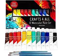 Crafts 4 ALL Ensemble de Peinture à l’Eau - Pack de 12 Aquarelles avec 3 Pinceaux Supplémentaires - Kit Artistique pour Artistes, Étudiants et Débutants - Idéal pour Paysages et Portraits sur Toile