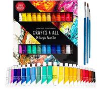 Crafts 4 All Ensemble de Peinture Acrylique pour Adultes et Enfants - Pack de 24 Peintures de avec 3 Pinceaux, Peinture Non Toxique pour Œufs de Pâques, Peinture sur Céramique- Fournitures Artistiques