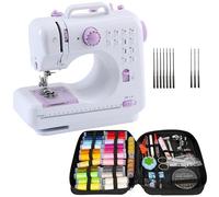 Crafts&Co Combideal Machine à coudre et kit d'aiguilles | Mini machine à coudre pour débutants avec 12 points et surjet | Aiguilles universelles pour différents tissus et matériaux | Blanc/violet