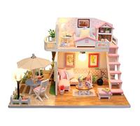 Crafts&Co® DIY Maison Miniature avec Meubles | Bricolage Maison de poupées Adulte | Kit Maison de poupées en Bois | Modèle Mini Maison en Bois avec lumière | 1:18 | Chambre Rose