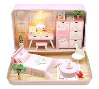 Crafts&Co® DIY Maison Miniature avec Meubles | Bricolage Maison de poupées Adulte | Kit Maison de poupées en Bois | Modèle Mini Maison en Bois avec lumière | 1:18 | Chambre Rose