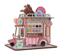 Crafts&Co Puzzle 3D en bois - Chariot à donut - Kit de construction miniature en bois pour enfants et adultes - Kit de bricolage créatif pour se détendre et décorer - Dimensions : 16 x 8 x 10 cm