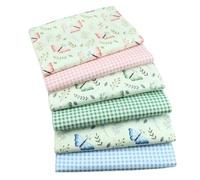 CraftsFabrics Lot de 6 coupons de tissu en coton avec imprimé papillon et rayures 50 x 40 cm de large pour patchwork, vêtements, matelassage, couture, coussin