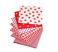CraftsFabrics Lot de 7 coupons de tissu en coton imprimé fraise pour matelassage, scrapbooking, couture, vêtements de bébé, projets de bricolage - 40 x 50 cm - Rouge