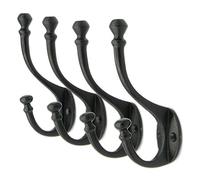 Craftsman Road Heritage Select Lot de 4 crochets muraux vintage en fonte (noir, lot de 4) - Crochets rustiques et rustiques | Parfaits pour manteaux, sacs, serviettes, chapeaux