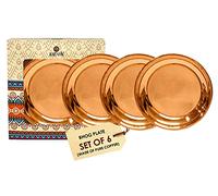 Craftsman Satvik Lot de 6 assiettes en cuivre pur Pujan Prasad Bhog Thali Mandir Temple indien hindoues Rituels de Diwali Festive Kahnaji Bhog Puja Indien pendaison de crémaillère