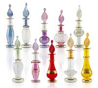 CraftsOfEgypt Genie Lot de 10 flacons de parfum miniatures en verre soufflé pour parfums et huiles essentielles, 5 cm de haut, couleurs assorties