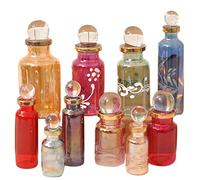 CraftsOfEgypt Genie Lot de 10 mini flacons vides en verre soufflé pour parfum, huiles essentielles ou potion 5 cm de haut, couleurs assorties