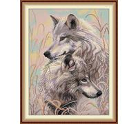 Craftstitch Kit de broderie au point de croix estampé 11CT pour adultes, motif pré-imprimé, kit de broderie facile pour débutants, fils DMC à l'aiguille - Deux loups - 48 cm x 61 cm