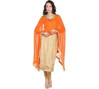 CRAFTSTRIBE Orange Embroidered Chiffon Dupatta with Gold Polka Dots and Golden Border - 2.5 Meter Lightweight Ethnic Wear Accessory for Women