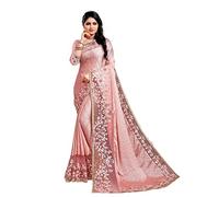 CRAFTSTRIBE Sari en soie Rangoli Rose avec motif Rangoli en tissu et travail de codage doré avec chemisier non cousu, taille unique