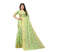CRAFTSTRIBE Semi Cotton Green Saree Daily Wear Sari avec pièce de Chemisier Assortie