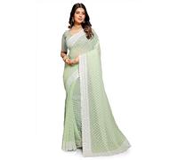 CRAFTSTRIBE Zari Embroidery Work Sari | Georgette Wedding Wear Saree - Pista Green