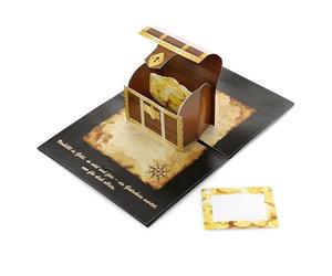 CraftWerk Carte pop-up 3D - Coffre au trésor - Bon à remplir avec carte à gratter pour hommes et femmes - Bon cadeau d'anniversaire