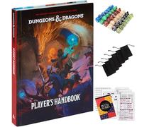 CraftyCrocodile Manuel du joueur Donjons et Dragons 2024 avec ensembles de 6 dés DND, sacs en flanelle, kit complet imprimable - Livre de règles de base avec accessoires D&D - Jeu de société de table
