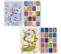 CraftyManor Mini kit de peinture aquarelle forestière changeante, 40 couleurs changeantes, ensemble de peintures aquarelles métalliques scintillantes, peinture aquarelle pailletée, solide, style