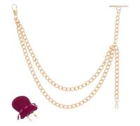 CRAFTYMELODY 1 chaîne de Montre de Poche Dorée Albert avec Pochette en Velours Rouge. Chaînes de Montre en Fer Style Vintage pour Montre de Poche Ou Portefeuille.