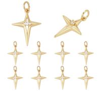 CRAFTYMELODY 10 breloque Étoile en Laiton Plaqué Or 18 carats Pendentif en Oxyde de Zirconium avec Anneaux Ouverts en Acier Inoxydable Breloque Étoile à Quatre Branches pour la Fabrication de Bijoux