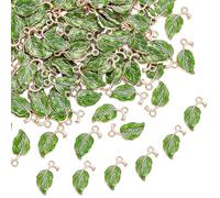CRAFTYMELODY 100 breloque en Forme de Feuille en Alliage Émaillé Pendentif en Forme de Branche D'Arbre Feuilles Vertes Ornement Suspendu