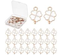 CRAFTYMELODY 100 breloque en Forme de Trèfle Pendentif en Alliage Émaillé Blanc Clair Or Porte Bonheur Quatre Feuilles Ornement