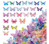 CRAFTYMELODY 100 mini Papillon en Organza 3D en Dentelle 2 couches avec Strass Ailes de Papillon Colorées Décoration Murale