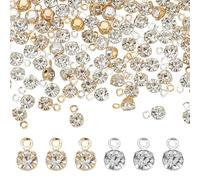 CRAFTYMELODY 100 pendentif Breloque Strass 2 couleurs Breloques Rondes Scintillantes en Laiton Mini Pendentifs en Cristal avec Boucle