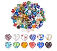 CRAFTYMELODY 100 pièce de Perles Millefiori en Verre Faites à la Main en Forme de Cœur de 8mm en Forme de Fleur pour la Fabrication de Bijoux
